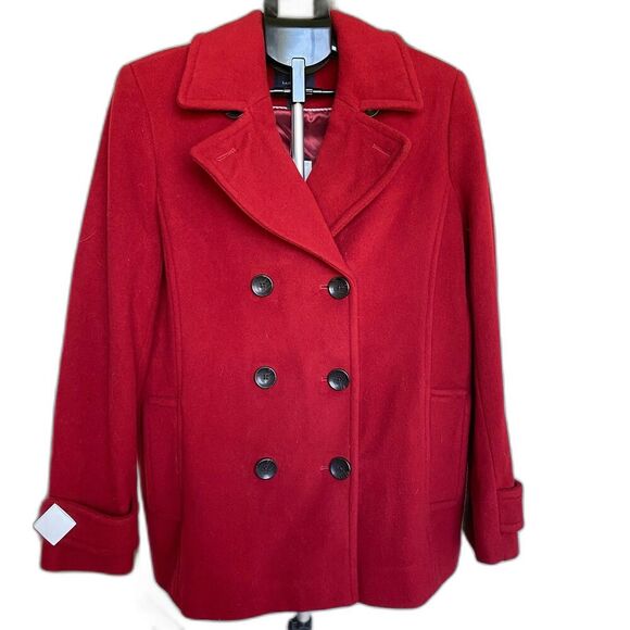 NWT Lands End Womens Luxe Wool Cashmere Blend Peacoat Garnet Size 14 - Picture 1 of 7